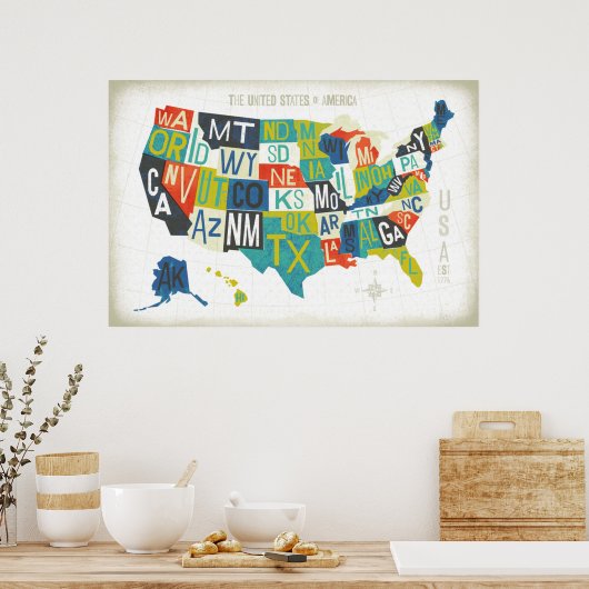 Letterpress USA Map Poster (Keuken)