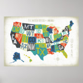 Letterpress USA Map Poster (Voorkant)