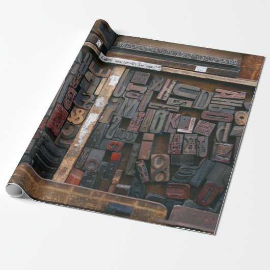 Letterpress Wood Type Decoupage Cadeaupapier (Uitgerold)