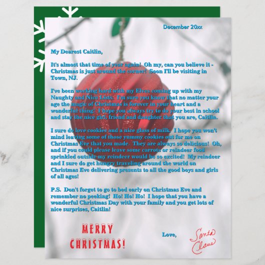 Letters from Santa Green Red Ornament (Voorkant / Achterkant)