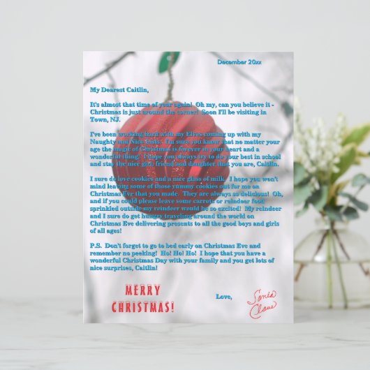 Letters from Santa Green Red Ornament (Staand voorkant)