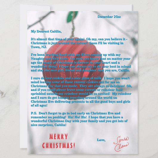 Letters from Santa Green Red Ornament (Voorkant)