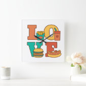 Letters Love Junk Food Room Décor Vierkante Klok (Huis)