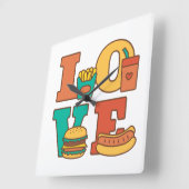 Letters Love Junk Food Room Décor Vierkante Klok (Hoek)