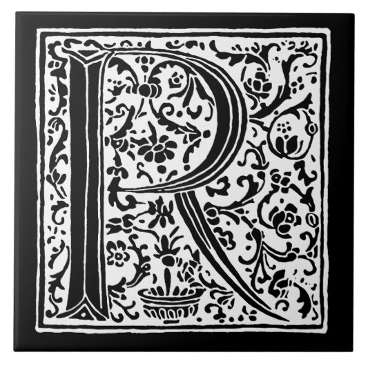  letters R Monogram Black White "R" letters Tegeltje (Voorkant)