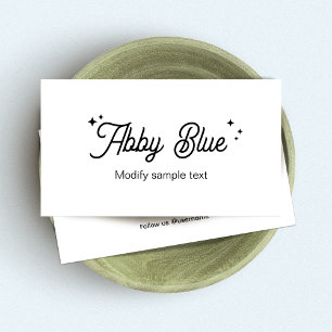 Lettersterren in zwart-wit en wit script visitekaartje