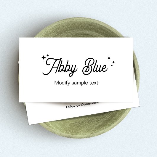 Lettersterren in zwart-wit en wit script visitekaartje