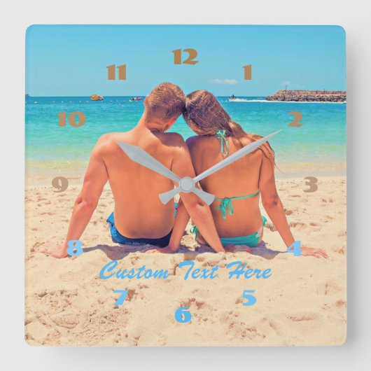 Lettertype eigen aangepaste fototekst vierkante klok (Voorkant)