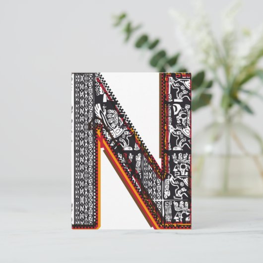 Lettertype Inca, letter N Briefkaart (Staand voorkant)