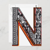 Lettertype Inca, letter N Briefkaart (Voorkant / Achterkant)