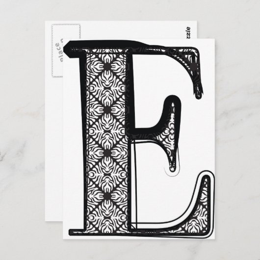 Lettertype mode, letter E Briefkaart (Voorkant / Achterkant)