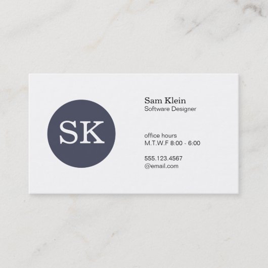 Lettertype monogram donkerblauw-grijs cirkel visitekaartje (Voorkant)