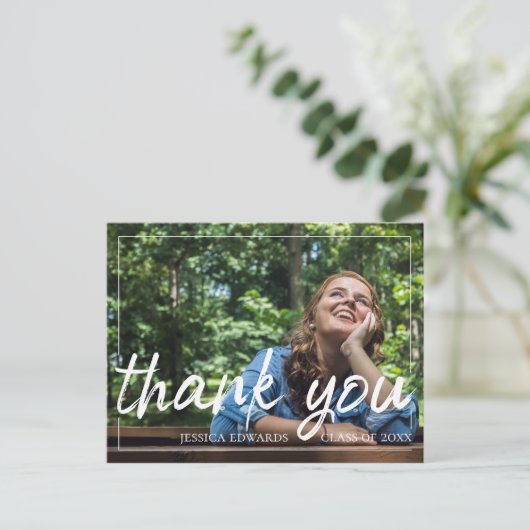 Lettertype penseel | Afstuderen Foto bedankt Briefkaart (Staand voorkant)