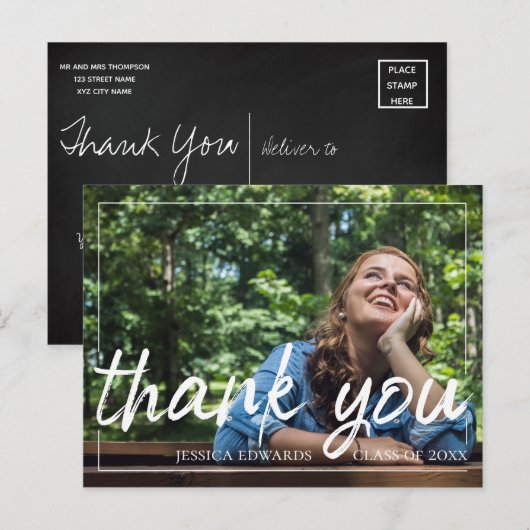 Lettertype penseel | Afstuderen Foto bedankt Briefkaart (Voorkant / Achterkant)