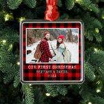 Lettertype voor schrijfmachine Rood met prikbord E Metalen Ornament<br><div class="desc">Trendy schrijfmachine Font Red Buffalo heeft ons eerste kerstcadeaufototoestel geplakt</div>