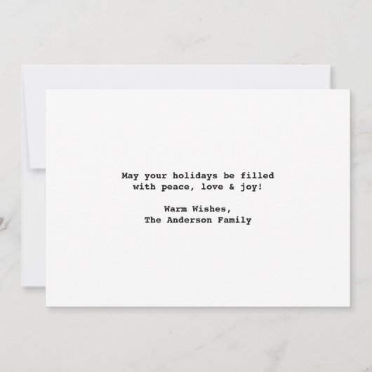 Lettertype voor schrijfmachines - kerstfoto feestdagenkaart (Achterkant)