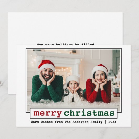 Lettertype voor schrijfmachines - kerstfoto feestdagenkaart (Voorkant / Achterkant)
