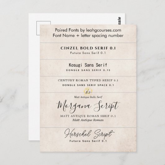 Lettertypecombinaties voor trouwuitnodigingen briefkaart (Voorkant / Achterkant)