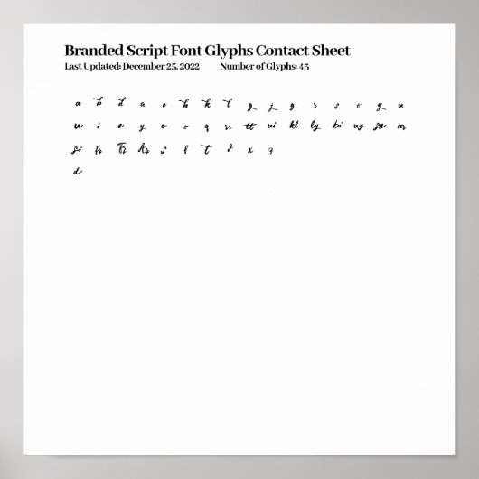 Lettertypeglyphen Contactblad van Branded Script Poster (Voorkant)