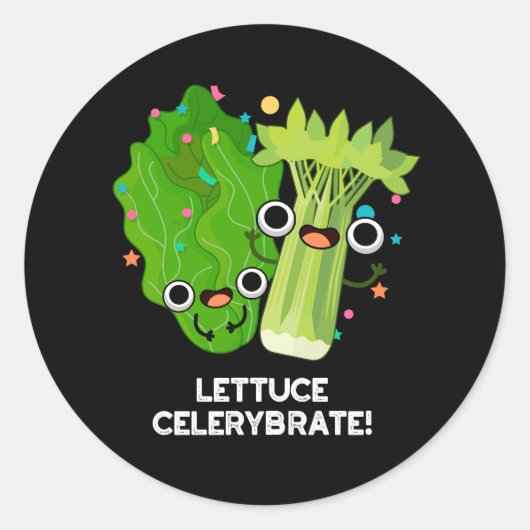Lettuce Celerybrate Funny Veggie Pun Dark BG Ronde Sticker (Voorkant)