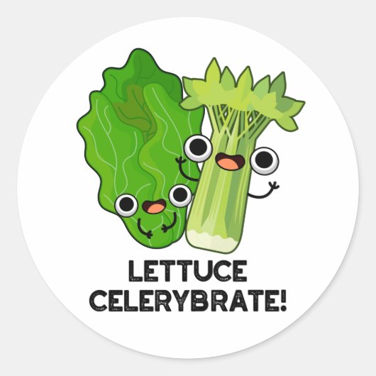 Lettuce Celerybrate Funny Veggie Pun Ronde Sticker (Voorkant)