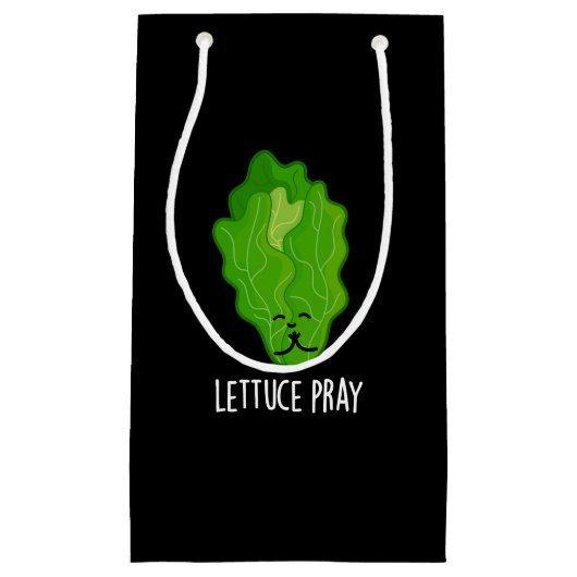 Lettuce Pray Funny Veggie Pun Dark BG Klein Cadeauzakje (Voorkant)