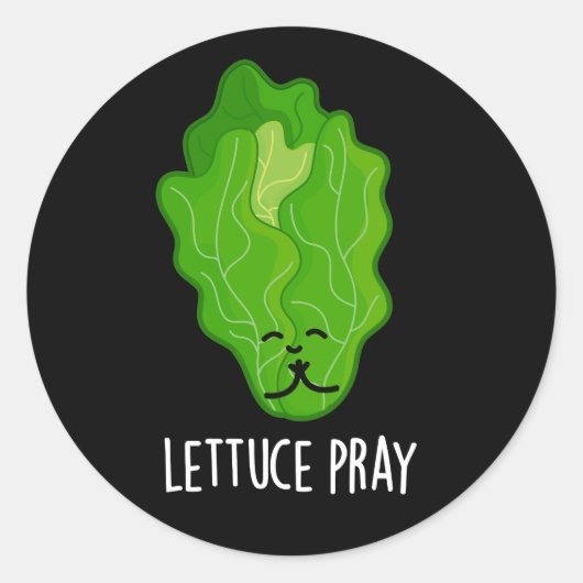 Lettuce Pray Funny Veggie Pun Dark BG Ronde Sticker (Voorkant)