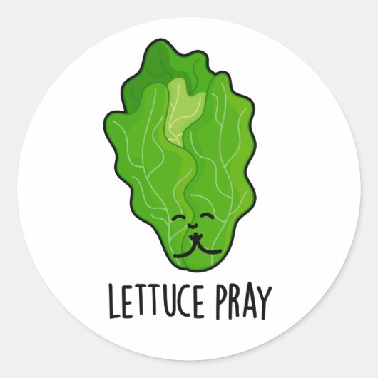 Lettuce Pray Funny Veggie Pun Ronde Sticker (Voorkant)