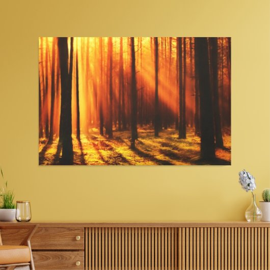 leuchtend Sonne schimmert durch den Wald Canvas Afdruk (Insitu (Woonkamer))