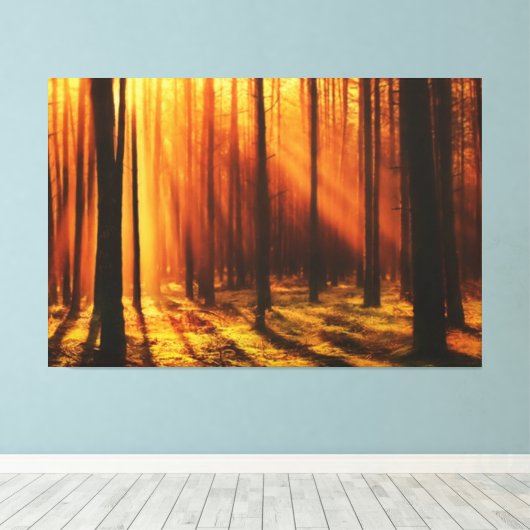 leuchtend Sonne schimmert durch den Wald Canvas Afdruk (Insitu (Houten vloer))