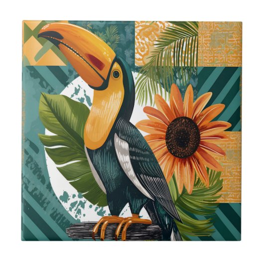 Leuchtender Tukan in tropischer Harmonie Tegeltje (Voorkant)