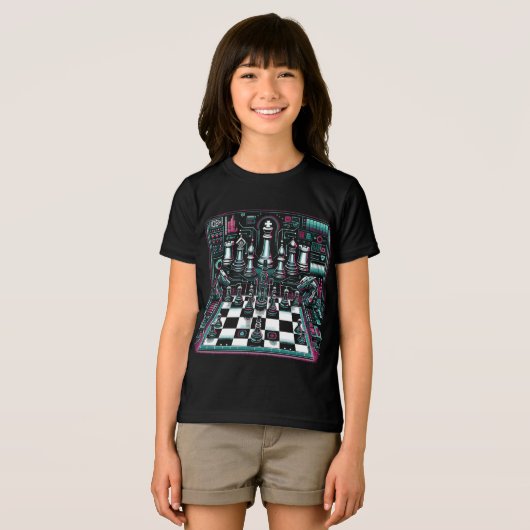 Leuchtendes Neon-Schach-Design T-Shirt (Voorkant volledig)