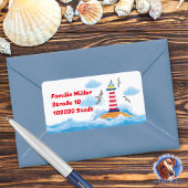 Leuchtturm & Möwen - handgemalt | maritimer Etiket