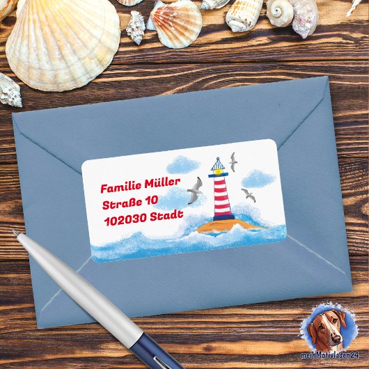 Leuchtturm & Möwen - handgemalt | maritimer Etiket