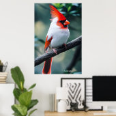 Leucistic cardinal  poster (Thuiskantoor)