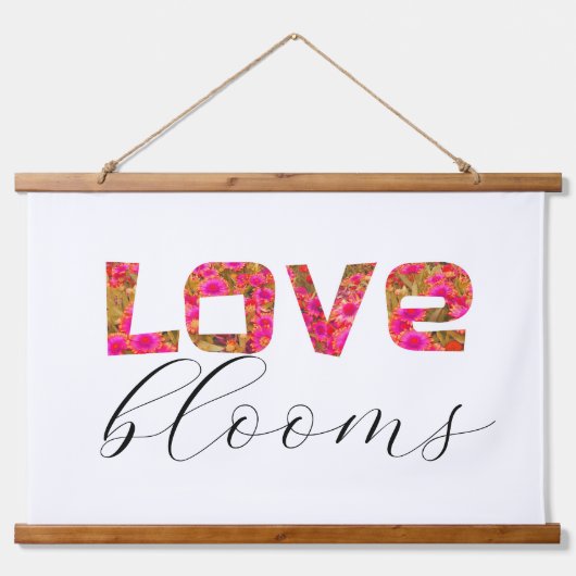 leugenachtige liefde bloei woord kunst heet roze e hangend wandkleed (Voorkant)