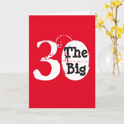 Leuk, 30ste verjaardag, witte, zwarte tekst op roo kaart (Gele Bloem)