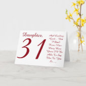 Leuk, 31e verjaardag, dochter, rood en wit tekst. kaart (Gele Bloem)