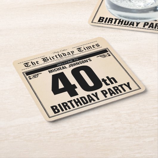 Leuk 40e Verjaardag  Krant Unique Custom Kartonnen Onderzetters (Schuin)