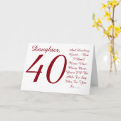 Leuk, 40ste verjaardag, dochter, rood en wit tekst kaart (Gele Bloem)