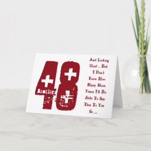 Leuk, 48e verjaardag, rood en wit tekst. kaart