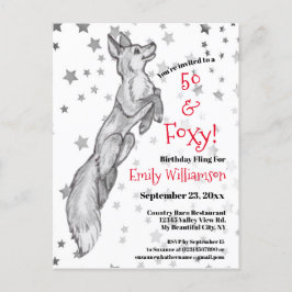 Leuk 50e Black White Red Fox Star Foxy Verjaardag Uitnodiging Briefkaart