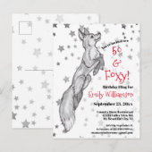 Leuk 50e Black White Red Fox Star Foxy Verjaardag Uitnodiging Briefkaart (Voorkant / Achterkant)