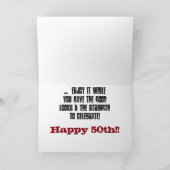 Leuk, 50ste verjaardag, broer, rood en wit tekst. kaart (Binnen)