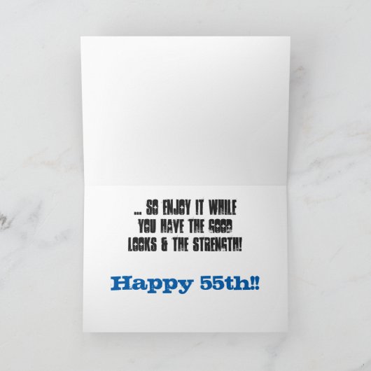 Leuk, 55ste verjaardag, broer, blauw en wit tekst. kaart (Binnen)