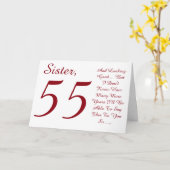 Leuk, 55ste verjaardag voor zus, rood en wit tekst kaart (Gele Bloem)