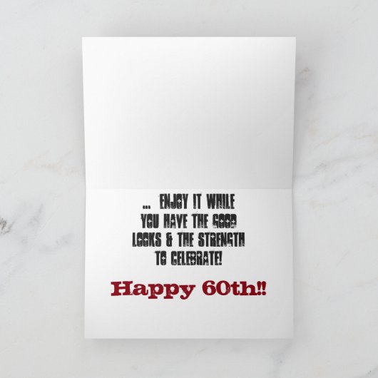 Leuk, 60ste verjaardag, broer, rood en wit tekst. kaart (Binnen)