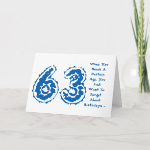 Leuk, 63ste verjaardag, vergeet het, blauw, wit. kaart