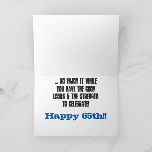 Leuk, 65ste verjaardag, opa, blauw en wit tekst. kaart (Binnen)