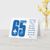 Leuk, 65ste verjaardag, opa, blauw en wit tekst. kaart (Gele Bloem)